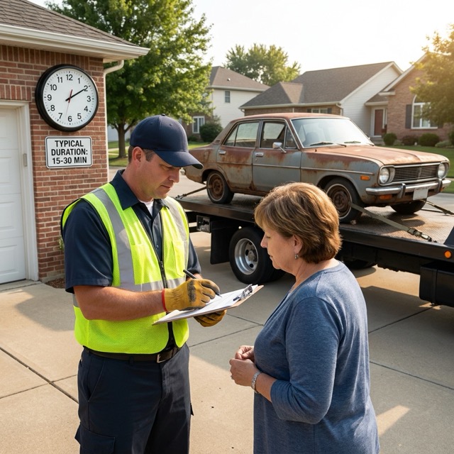 junk car pickup timeline Florida - 15 to 30 minute typical duration