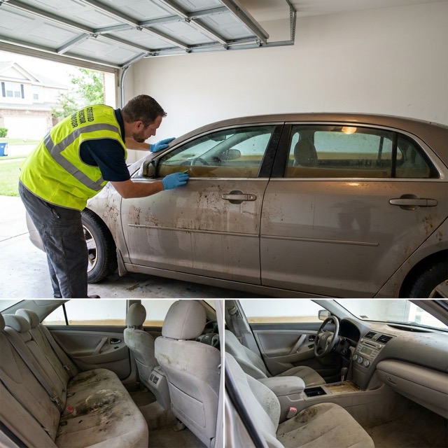 flood damaged vehicle inspection Illinois - water line and interior damage indicators